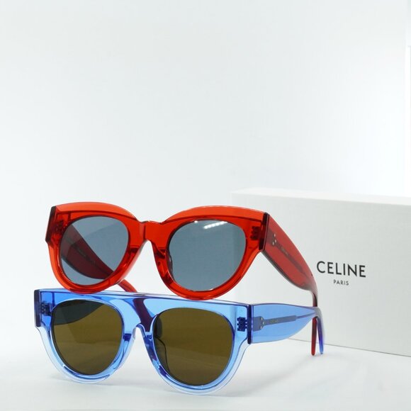 Celine CL40012F 84E Sunglasses Blue Transparent Aviator Frame, Brown Lenses - Picture 9 of 9
